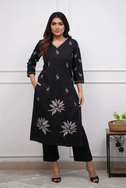 Elegant Pure Cotton Kurti Set with Embroidery Work & Matching Pant | Bagrubazzar Summer Collection
