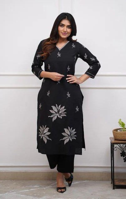 Elegant Pure Cotton Kurti Set with Embroidery Work & Matching Pant | Bagrubazzar Summer Collection