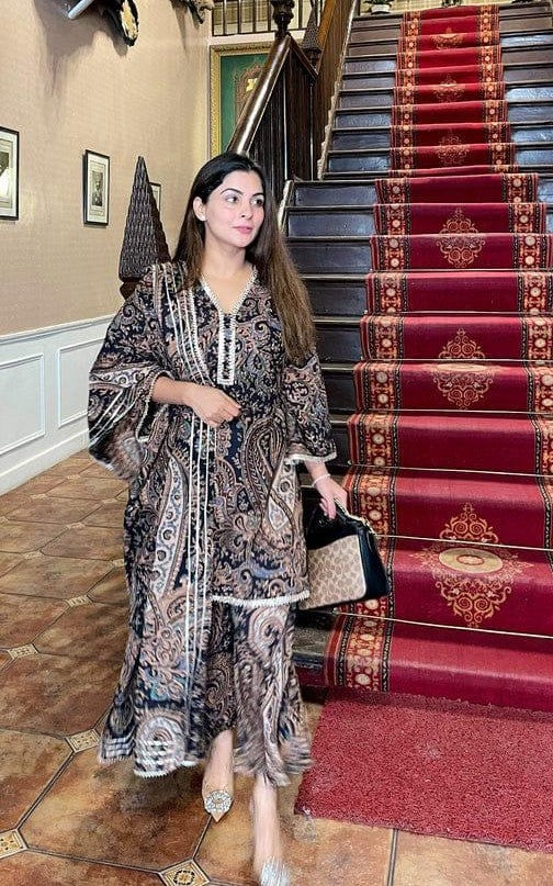 Bagrubazzar Black Paisley Print Cotton Suit Set (BBFJ01)