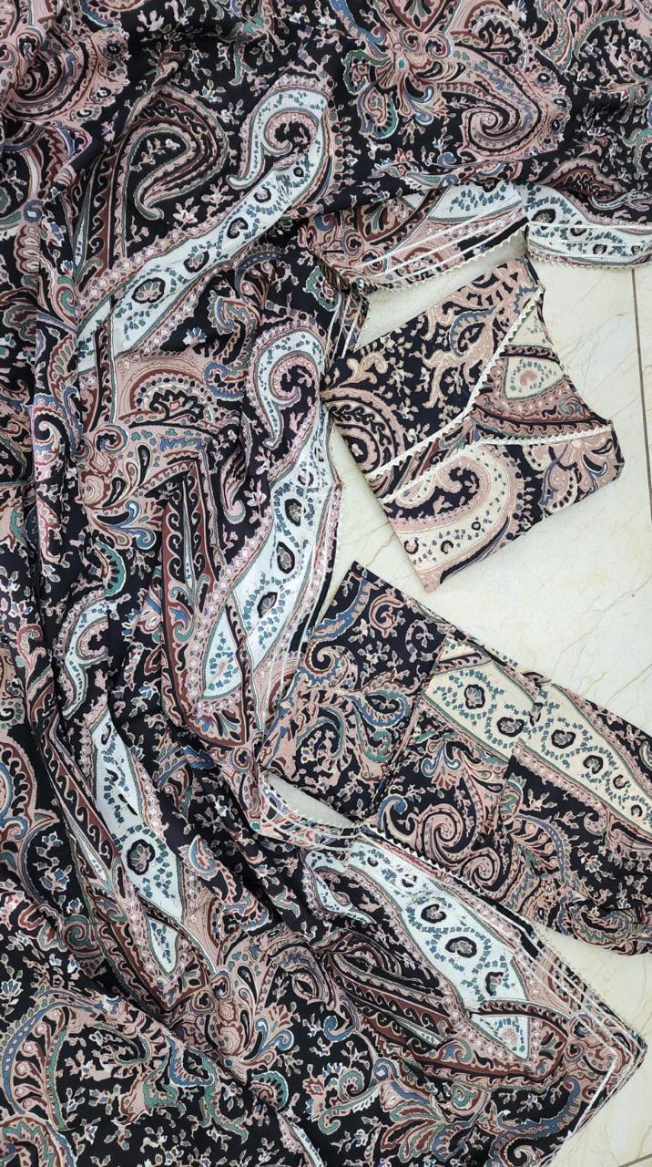 Bagrubazzar Black Paisley Print Cotton Suit Set (BBFJ01)