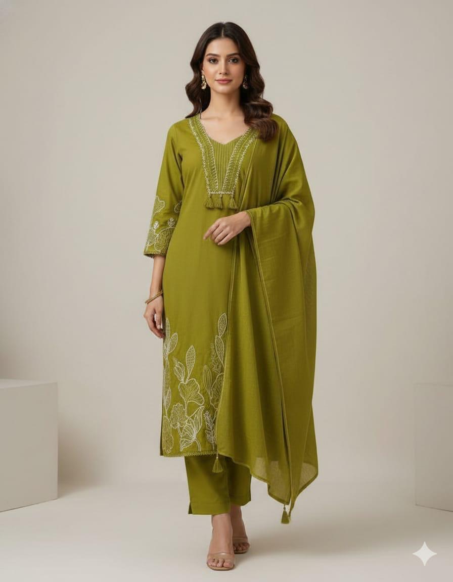 Bagrubazzar Cotton Suit Set With Thread Work (BBKF10)