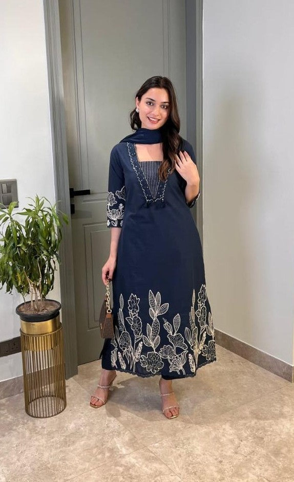 Bagrubazzar Cotton Suit Set With Thread Work (BBKF09)