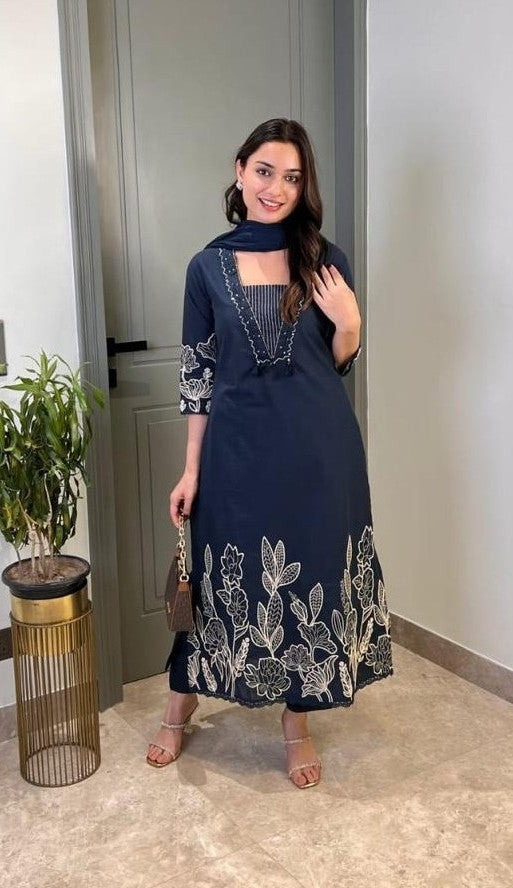 Bagrubazzar Cotton Suit Set With Thread Work (BBKF10)