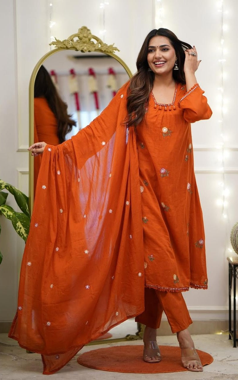 Bagrubazzar New Anarkali Kurta Set with Embroidery & Mirror Work Dupatta (BBKF11)