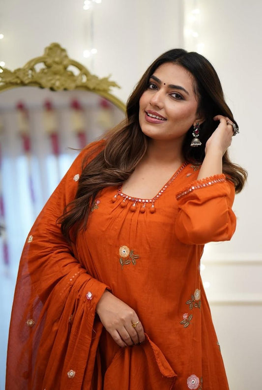 Bagrubazzar New Anarkali Kurta Set with Embroidery & Mirror Work Dupatta (BBKF11)