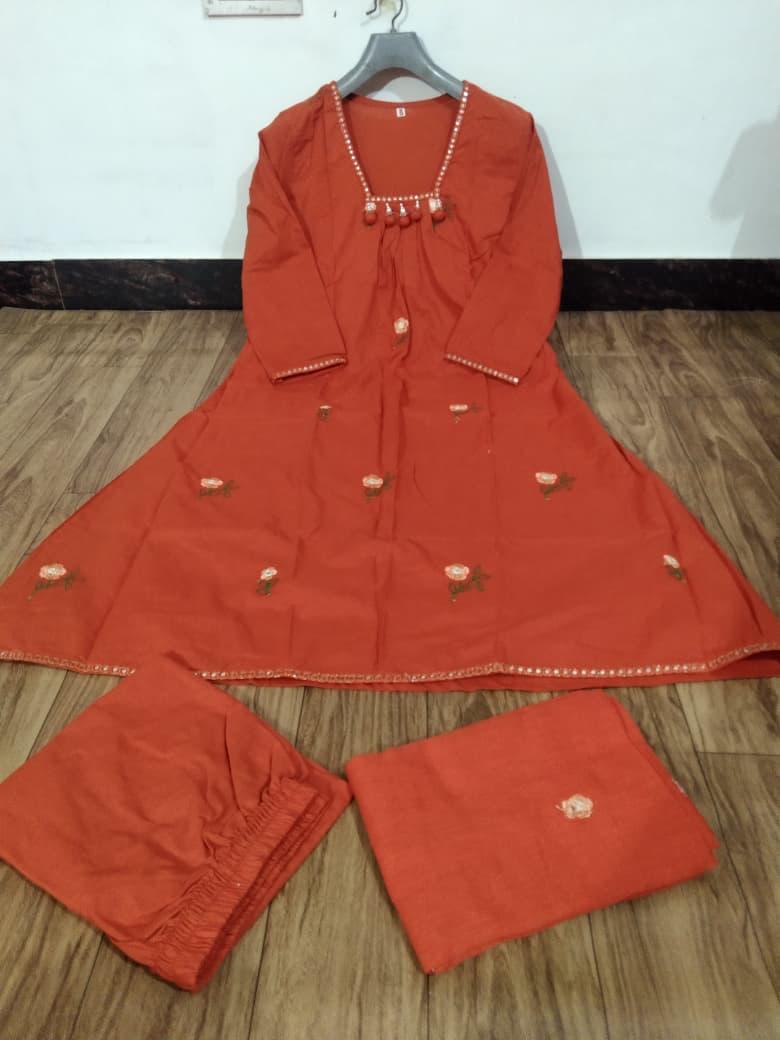 Bagrubazzar New Anarkali Kurta Set with Embroidery & Mirror Work Dupatta (BBKF11)