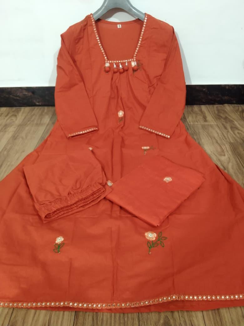 Bagrubazzar New Anarkali Kurta Set with Embroidery & Mirror Work Dupatta (BBKF11)