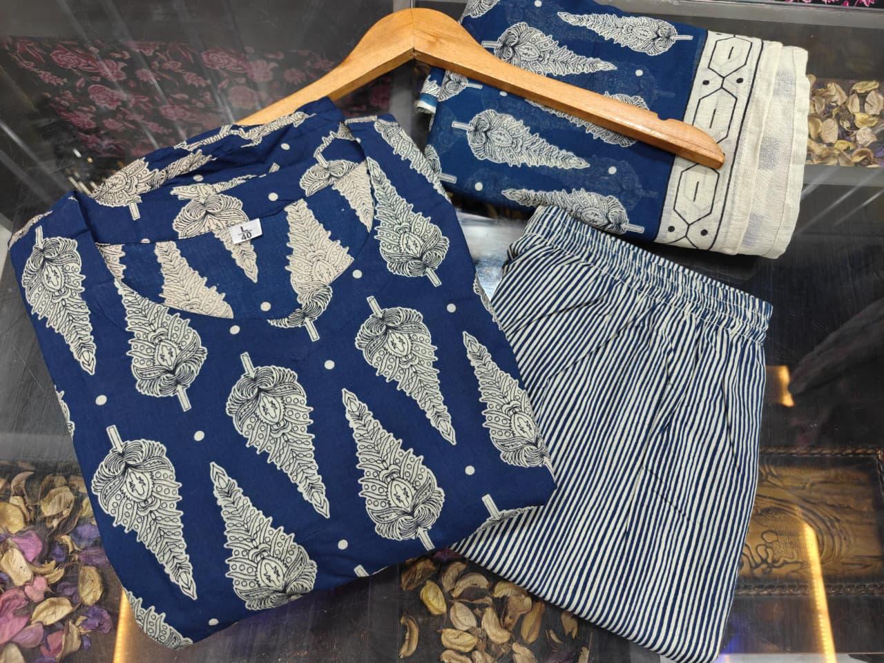Bagrubazzar Cotton Printed Full Flared Anarkali Suit Set with Pant & Malmal Dupatta (BBKF12)