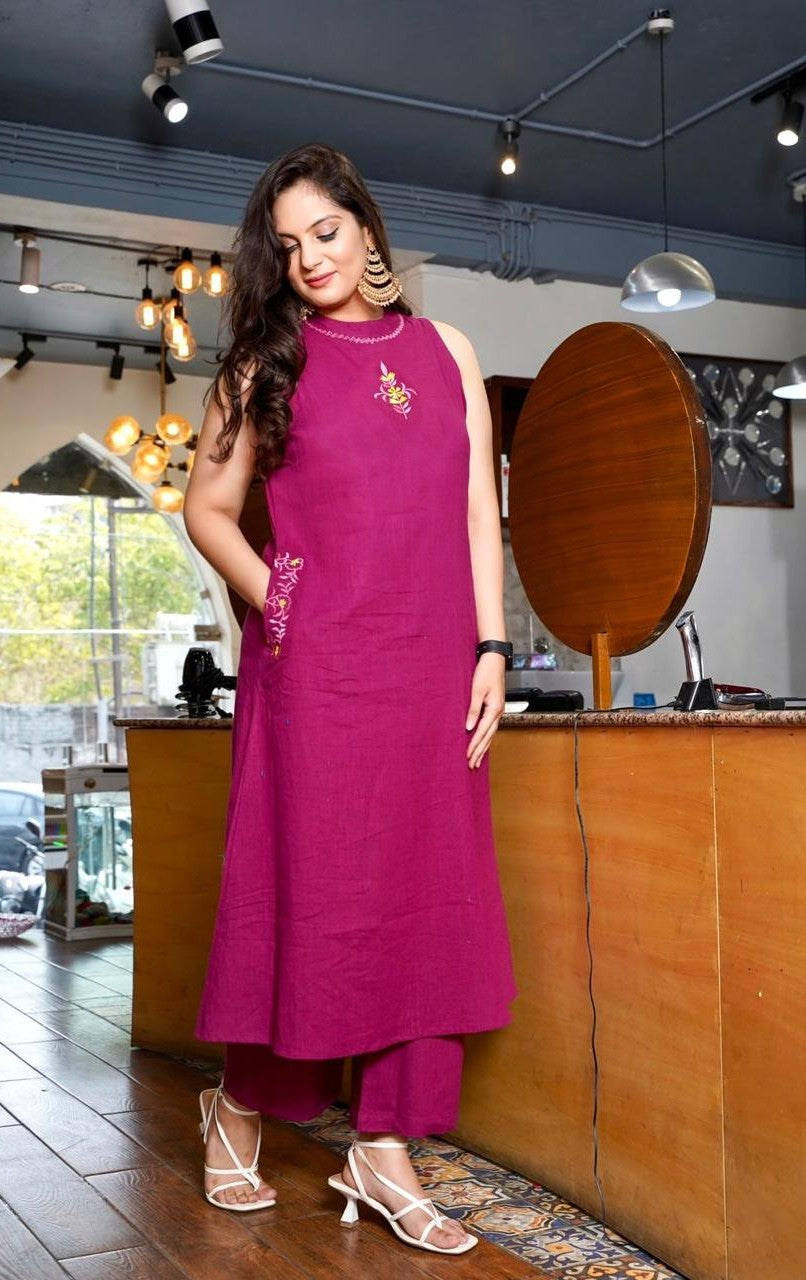 Bagrubazzar Pure Cotton Embroidered Kurta Set for Women with Plazo (BBKF13)
