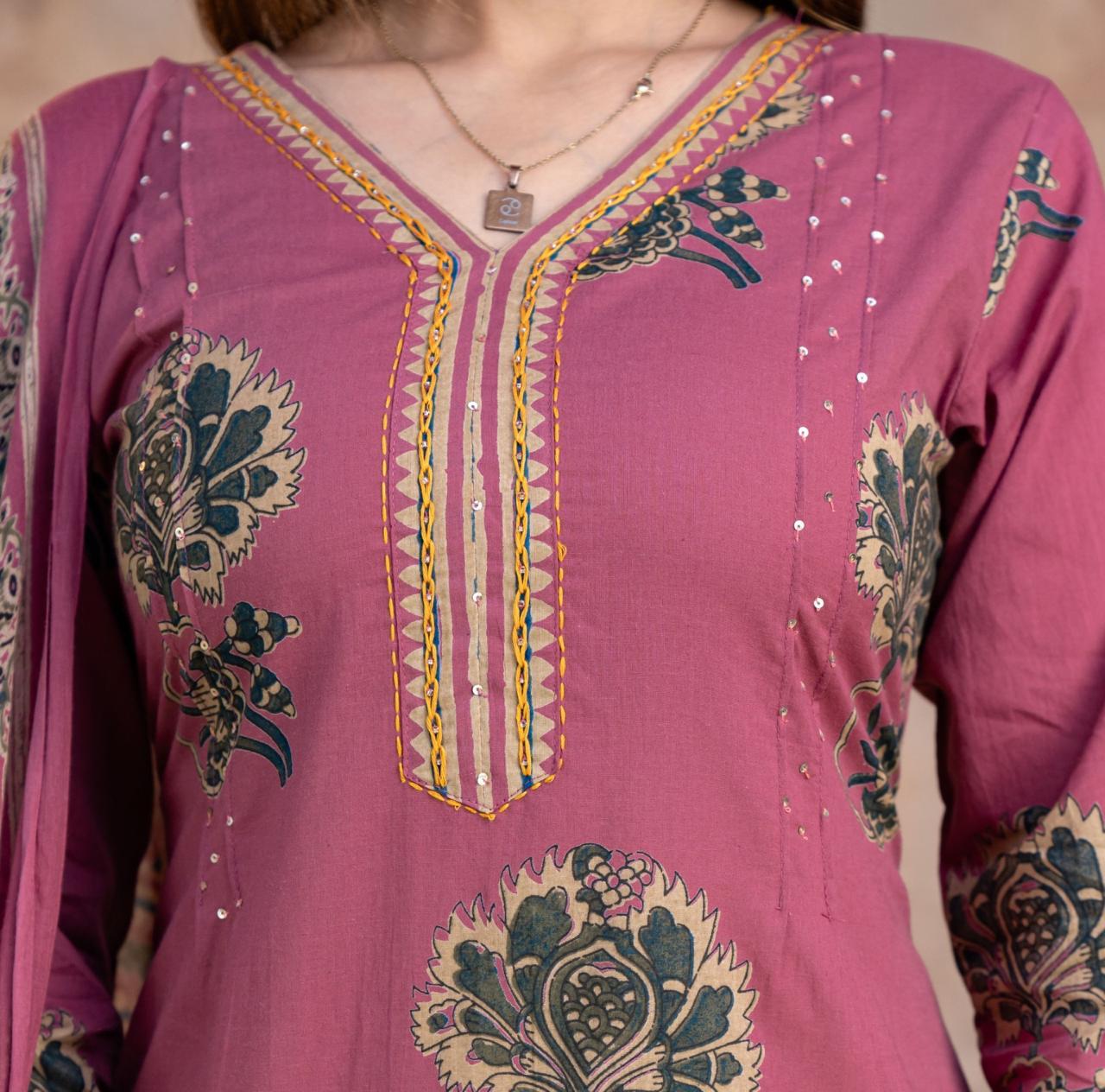 Bagrubazzar Premium Cotton 60x60 Printed Suit Set with Kurta, Pant & Dupatta (BBKF15)