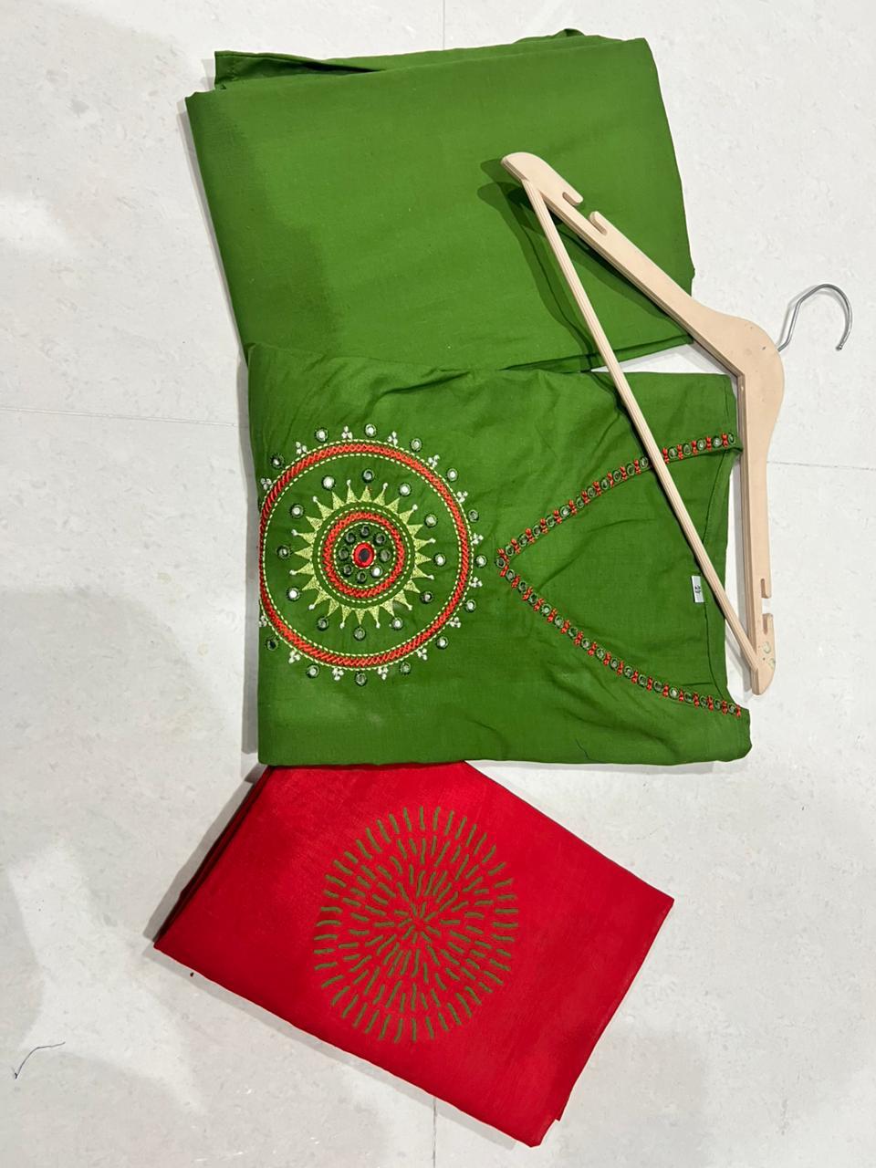 Bagrubazzar Cotton Mirror Work Anarkali Kurta Set with Dupatta & Pant (BBKF16)