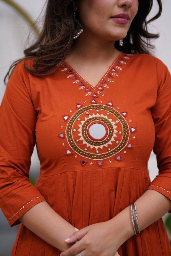 Bagrubazzar Cotton Mirror Work Anarkali Kurta Set with Dupatta & Pant (BBKF17)