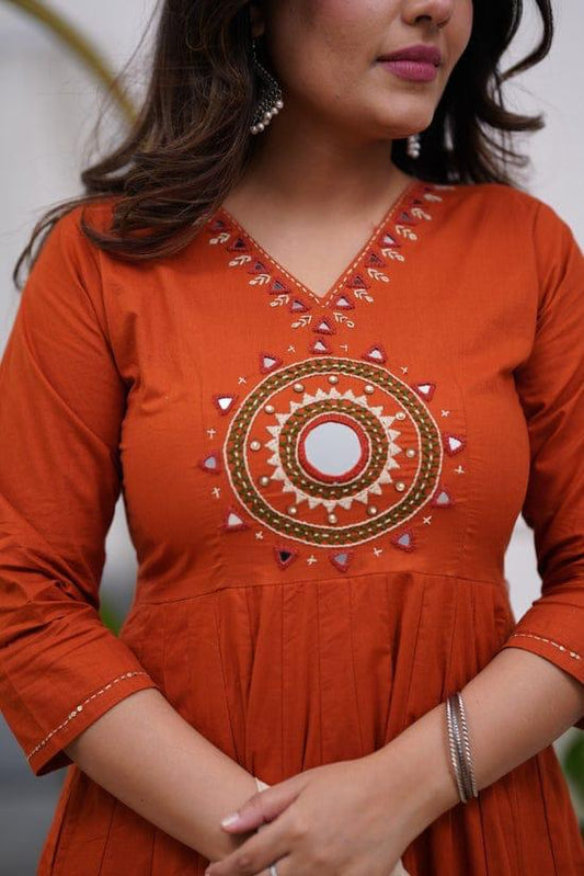 Bagrubazzar Cotton Mirror Work Anarkali Kurta Set with Dupatta & Pant (BBKF17)