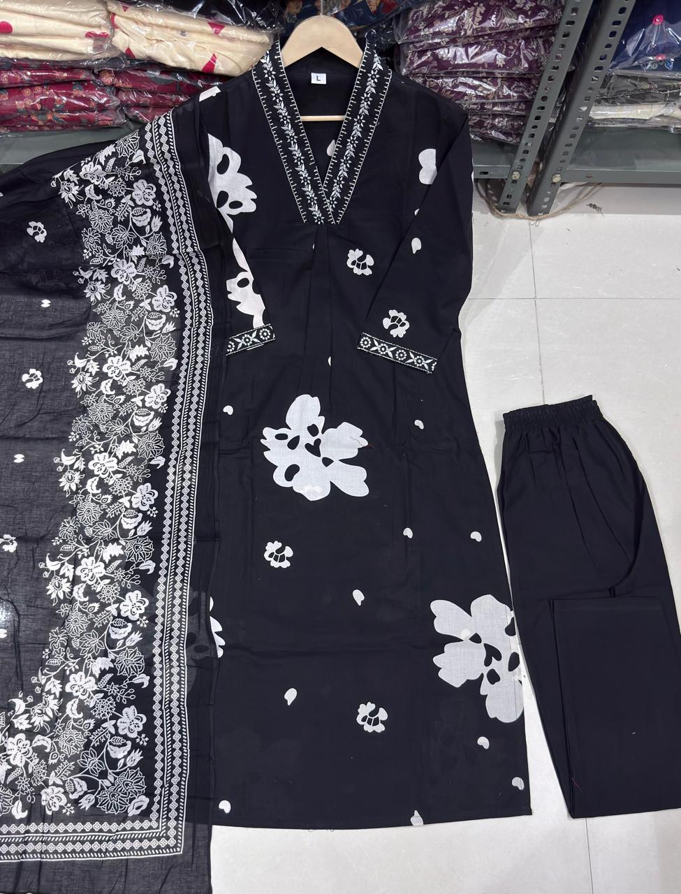 Bagrubazzar Elegant Printed Rust Cotton Straight Suit Set with Mulmul Dupatta (BBKF24)