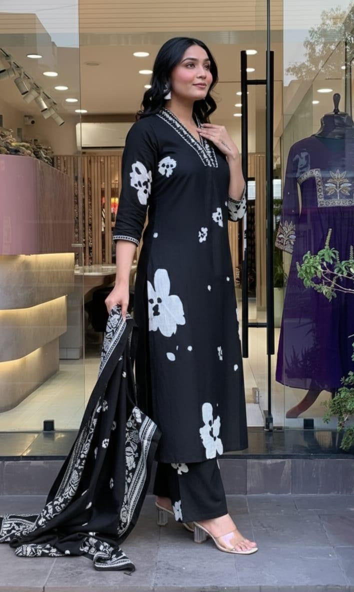 Bagrubazzar Elegant Printed Rust Cotton Straight Suit Set with Mulmul Dupatta (BBKF24)