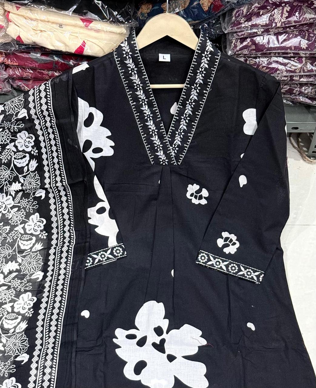 Bagrubazzar Elegant Printed Rust Cotton Straight Suit Set with Mulmul Dupatta (BBKF24)