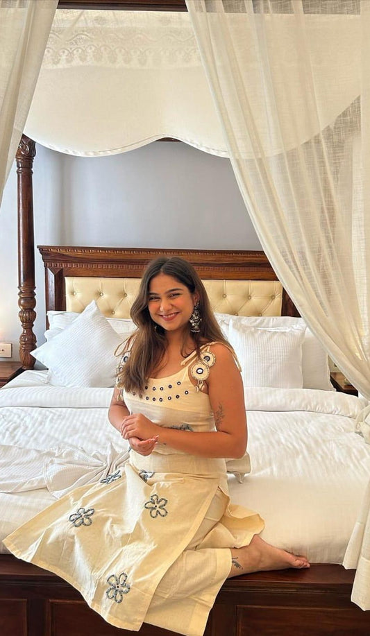 Bagrubazzar Premium Cotton Flex Co-Ord Set with Mirror Work Sleeveless Kurta for Women (BBKF31)