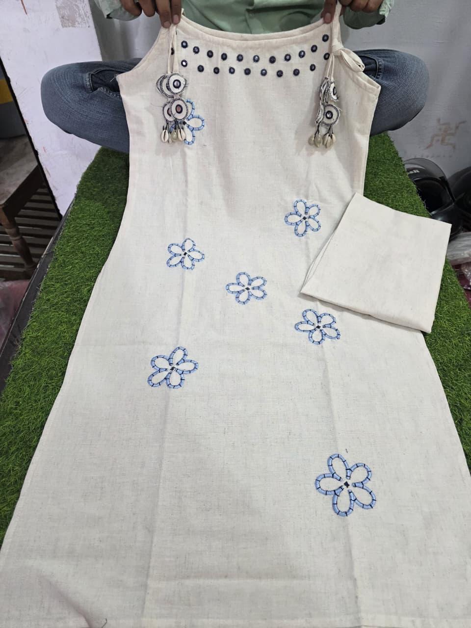 Bagrubazzar Premium Cotton Flex Co-Ord Set with Mirror Work Sleeveless Kurta for Women (BBKF31)