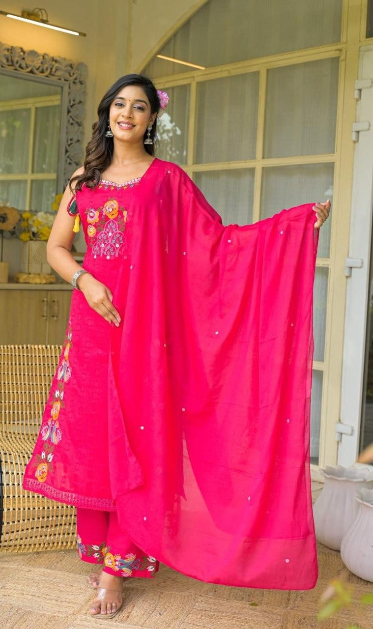 Bagrubazzar Premium Cotton Embroidered Kurti Set for Women – Sleeveless Festive Wear with Dupatta (BBKF34)