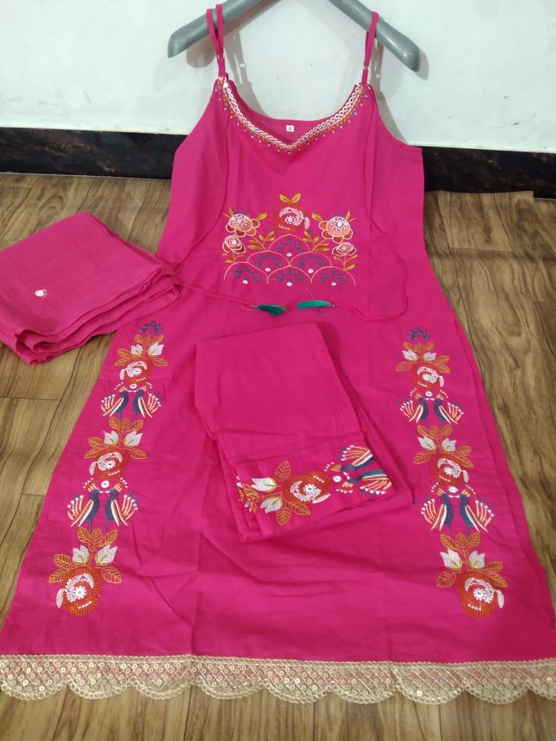 Bagrubazzar Premium Cotton Embroidered Kurti Set for Women – Sleeveless Festive Wear with Dupatta (BBKF34)