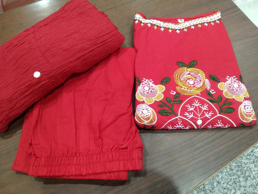 Bagrubazzar Premium Cotton Embroidered Kurti Set for Women – Sleeveless Festive Wear with Dupatta (BBKF35)