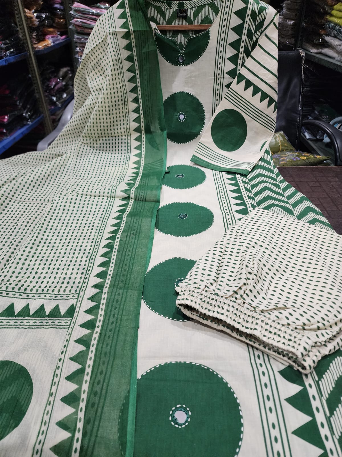 Bagrubazzar Handblock Printed Pure Cotton Kurta with Pants & Dupatta (BBKF37)