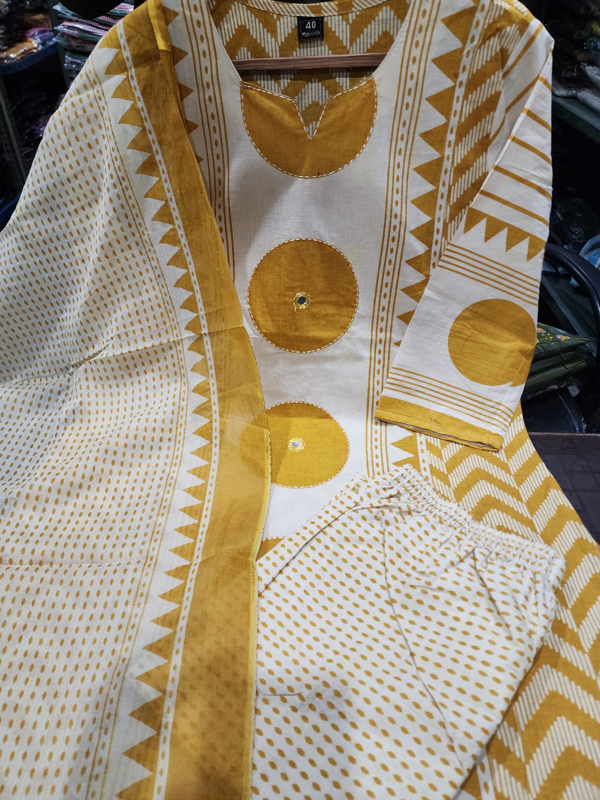 Bagrubazzar Handblock Printed Pure Cotton Kurta with Pants & Dupatta (BBKF36)