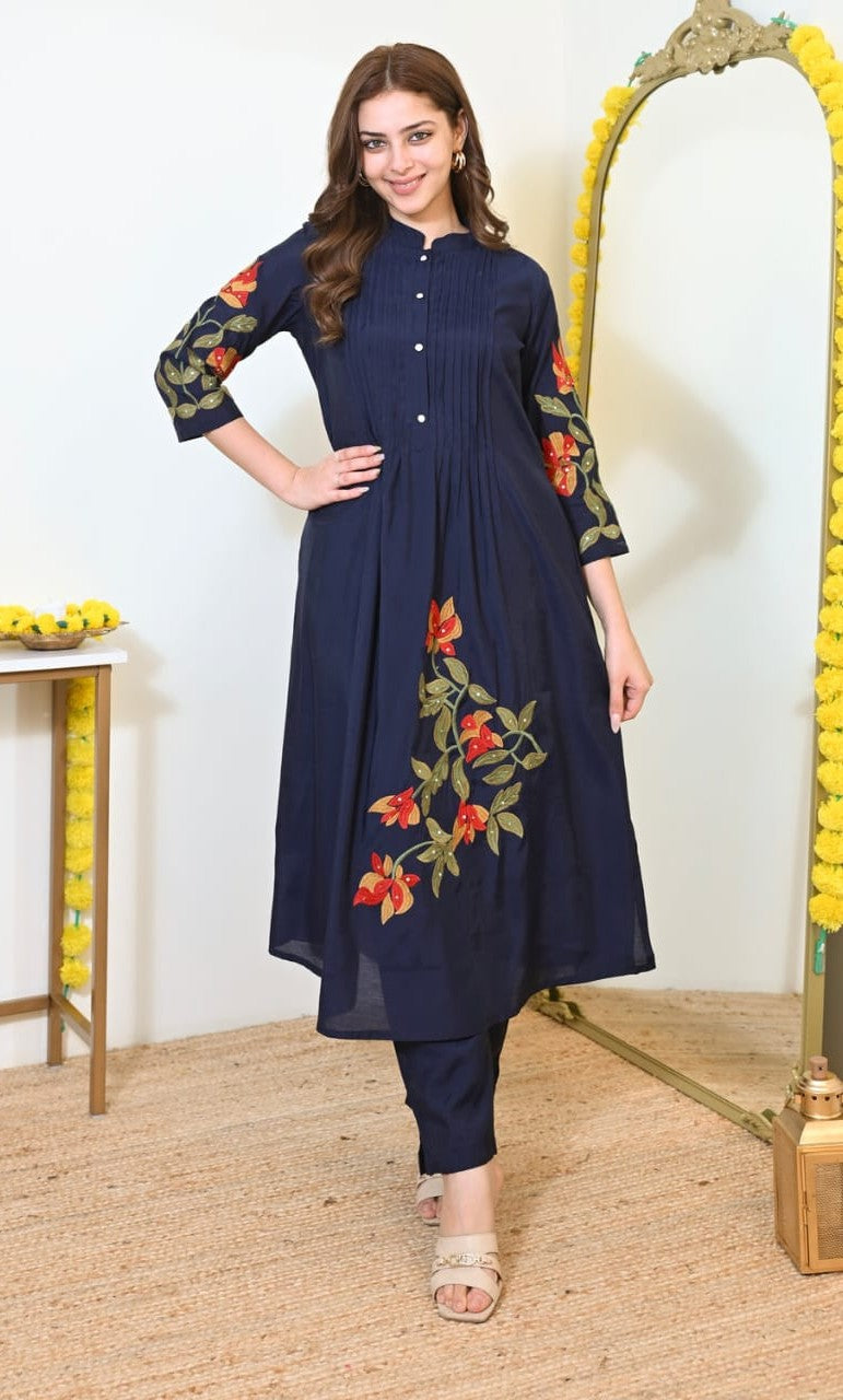 Bagrubazzar Premium Women's Cotton Pintuck Embroidered Kurti Pant Set