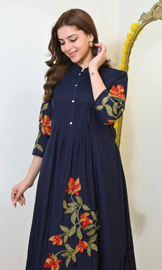 Bagrubazzar Premium Women's Cotton Pintuck Embroidered Kurti Pant Set