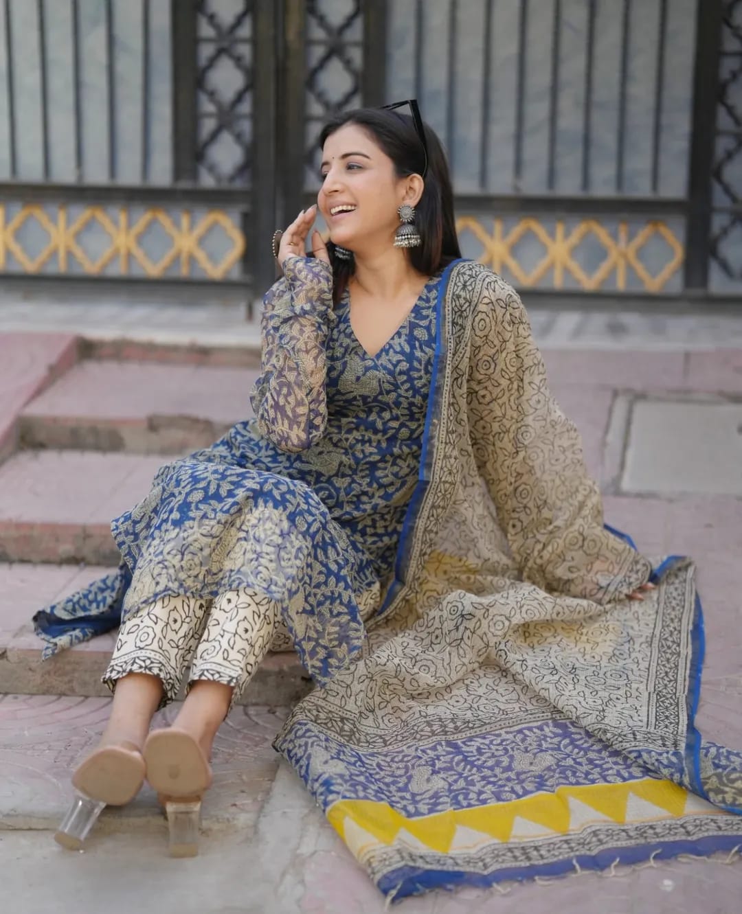 Bagrubazzar Women's Premium Kota Doria Suit Set with Kota Doria Dupatta & Cotton Pants