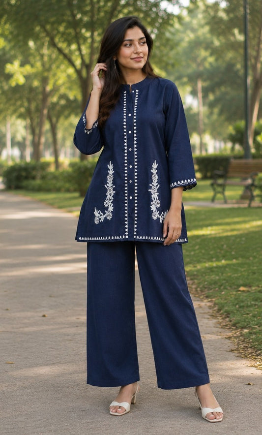 Bagrubazzar Women's Premium Cotton Flex Embroidered Co-Ord Set
