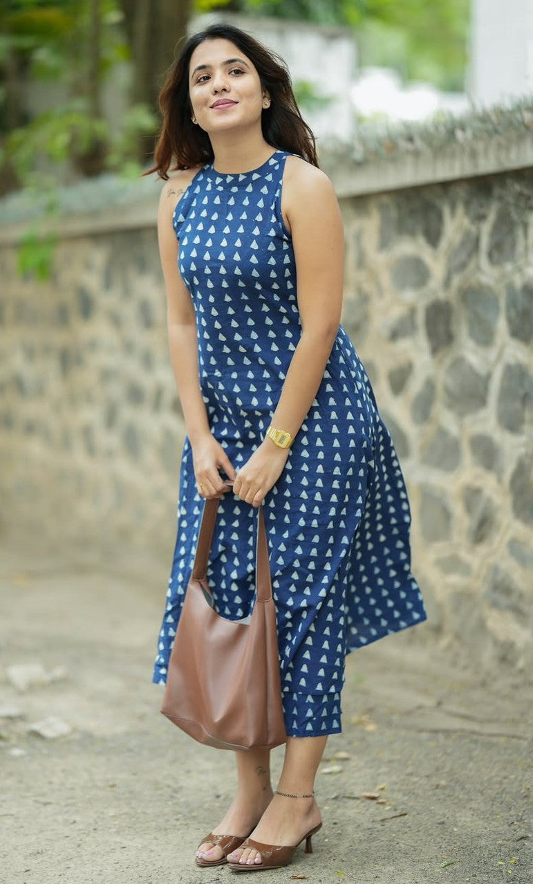 Bagrubazzar Halter Neck Aline Cotton Co-ord Set