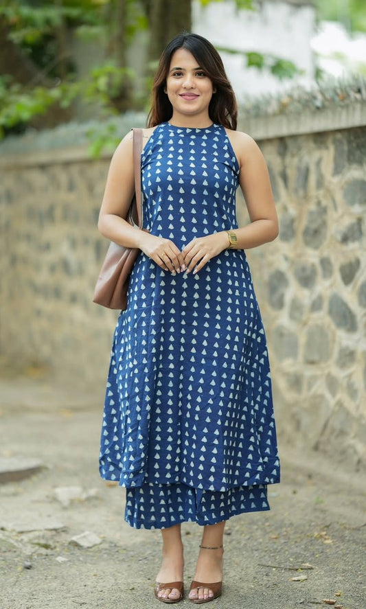 Bagrubazzar Halter Neck Aline Cotton Co-ord Set