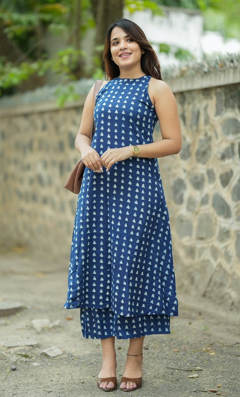 Bagrubazzar Halter Neck Aline Cotton Co-ord Set