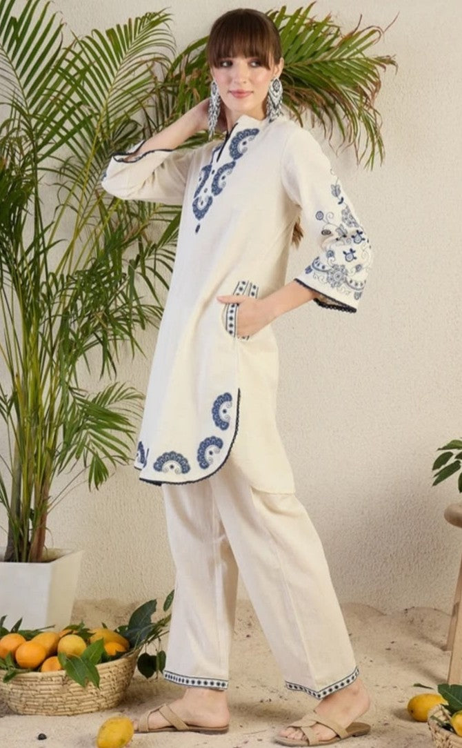 Bagrubazzar Premium Kurta Pant Set With Beautiful Embroidery And Lace Work