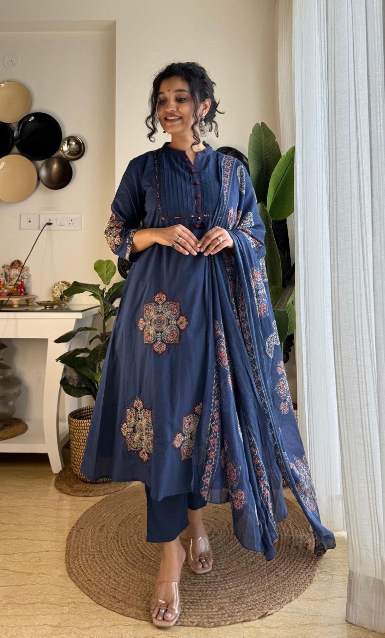 Bagrubazzar Pure Cotton A-Line Kurta Pant & Dupatta Set for Women