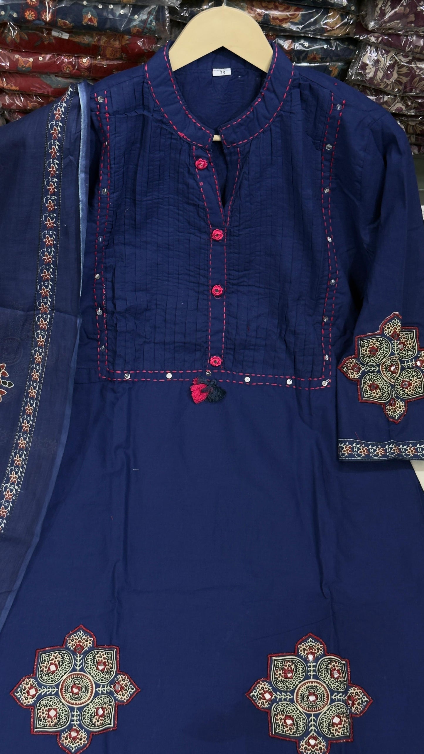 Bagrubazzar Pure Cotton A-Line Kurta Pant & Dupatta Set for Women