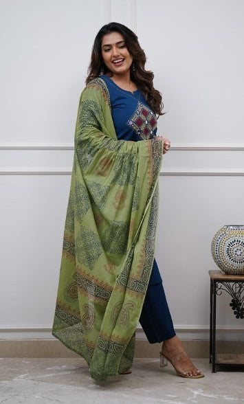 Bagrubazzar Premium Women's Cotton Embroidered Kurta Pant Set with Dupatta