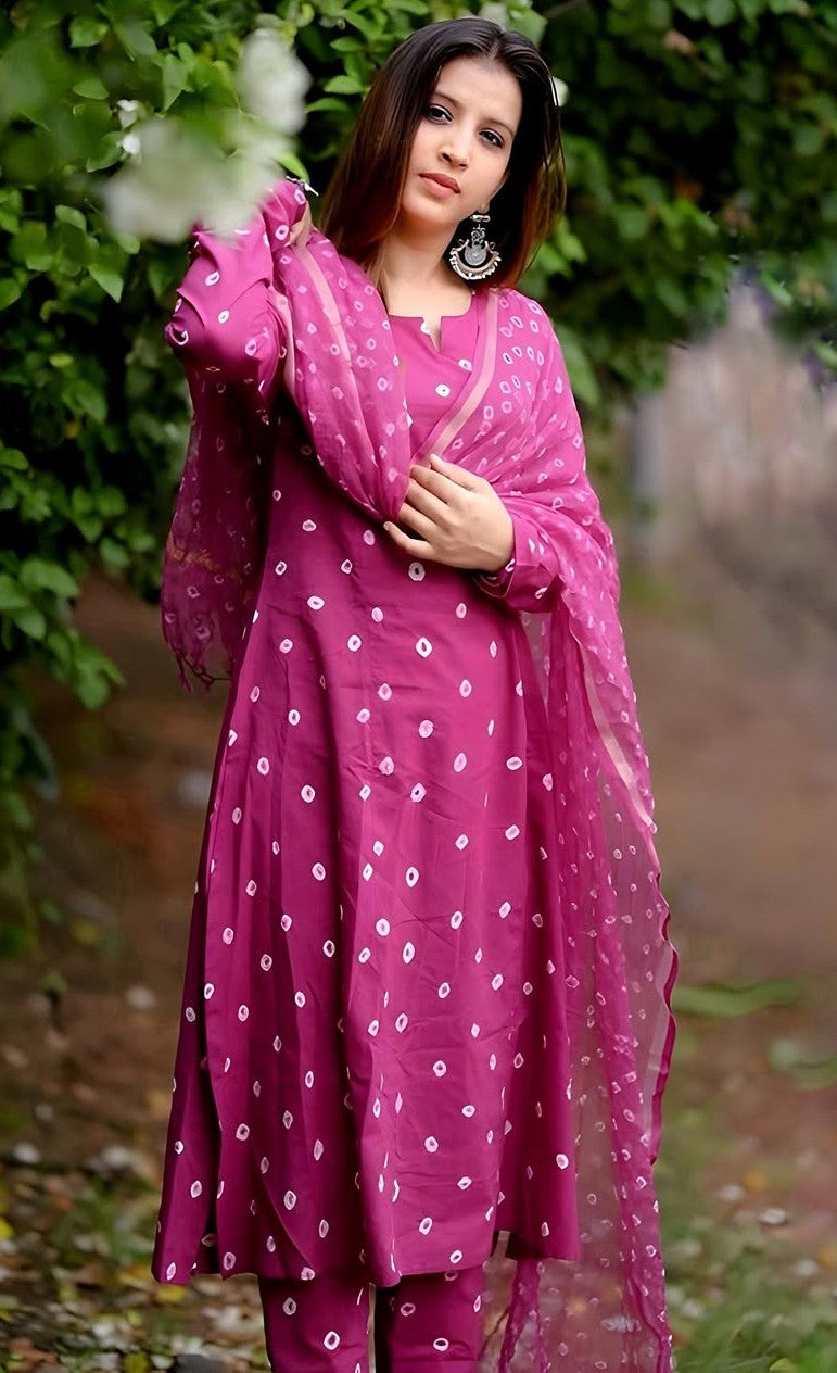 Bagrubazzar Classy Kota Doriya Bandhani Handblock Print Suit