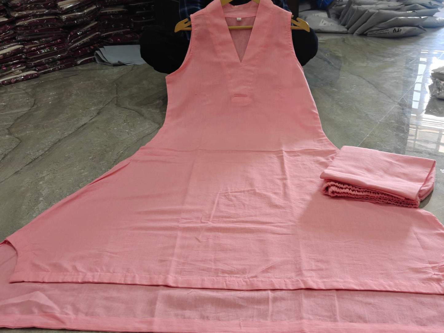 Bagrubazzar Women's Peach Pink Cotton Flex Co-Ord Set