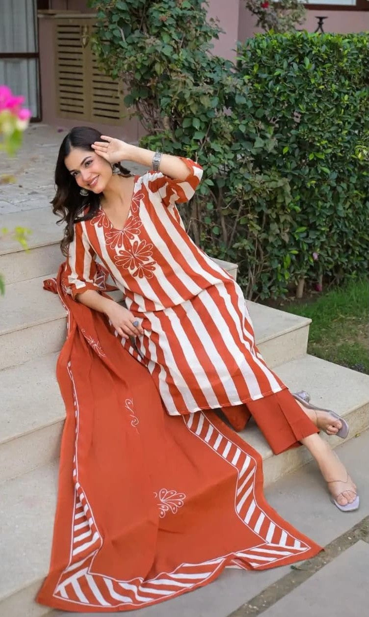 Bagrubazzar Premium Fine Cotton Designer Kurti Pant Dupatta Set