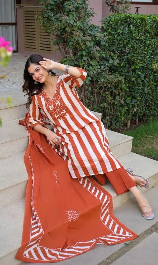 Bagrubazzar Premium Fine Cotton Designer Kurti Pant Dupatta Set
