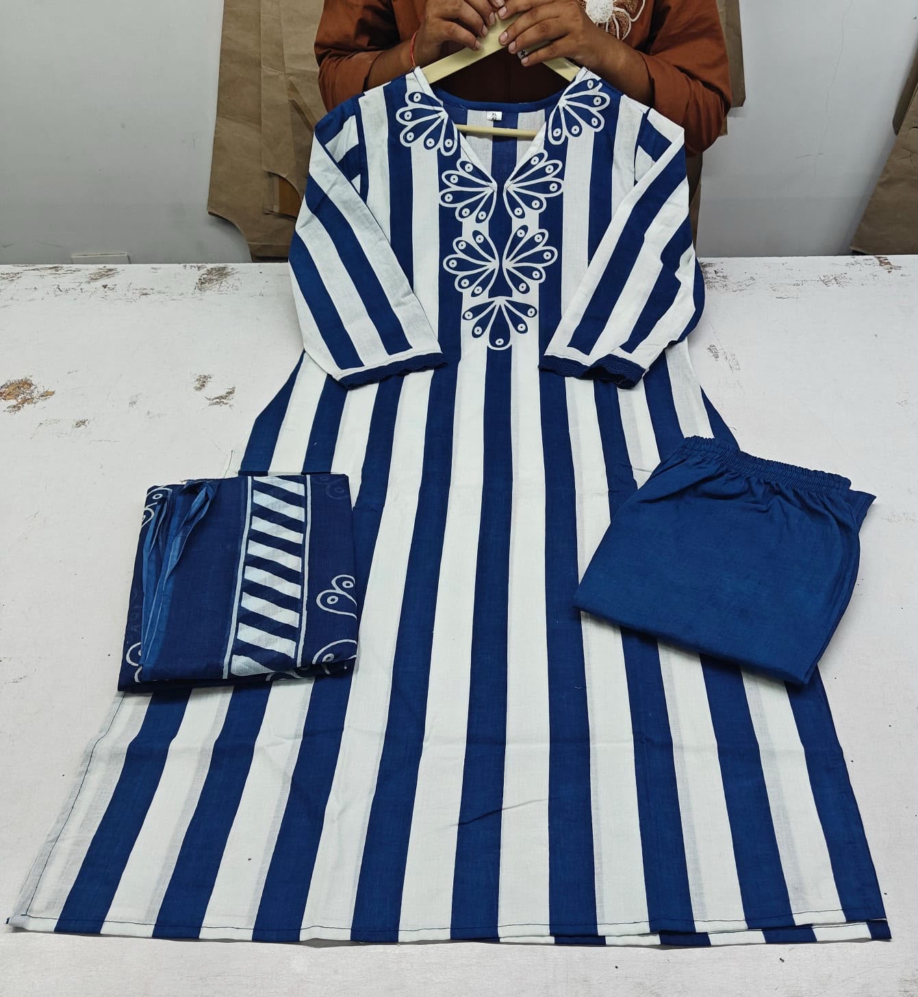 Bagrubazzar Designer Cotton Kurta Pant Dupatta Set for Women
