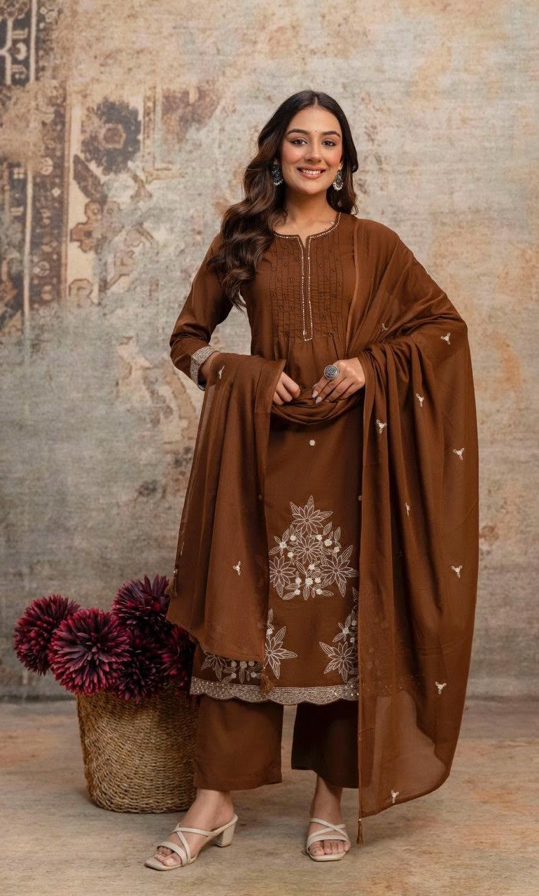 Bagrubazzar Premium Fine Cotton Kurti Pant Set with Embroidery Work & Cotton Dupatta