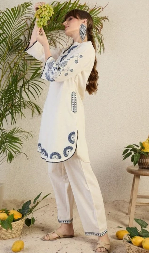 Bagrubazzar Women's Cotton Embroidered Kurta Set with Side Pockets | Elegant Ethnic Wear