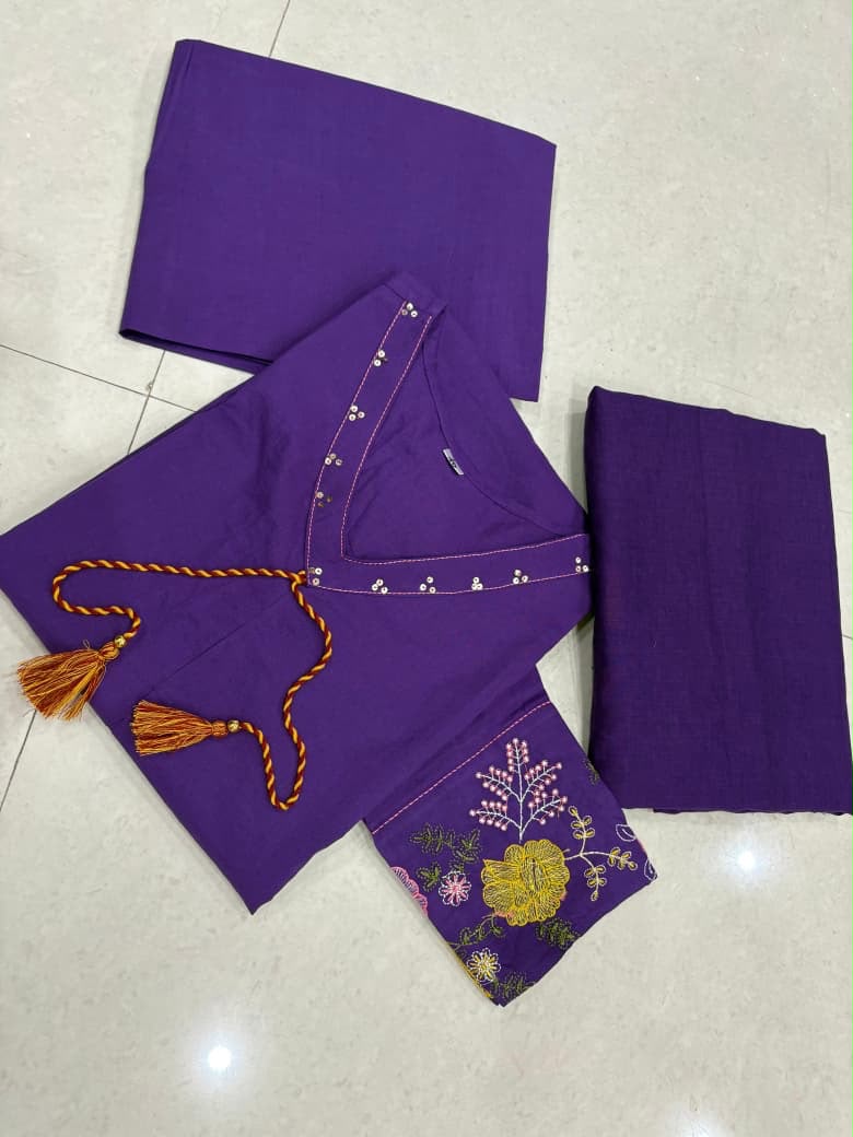 Bagrubazzar Floral Embroidered Pure Cotton Kurta Pant Set with Soft Mal Cotton Dupatta