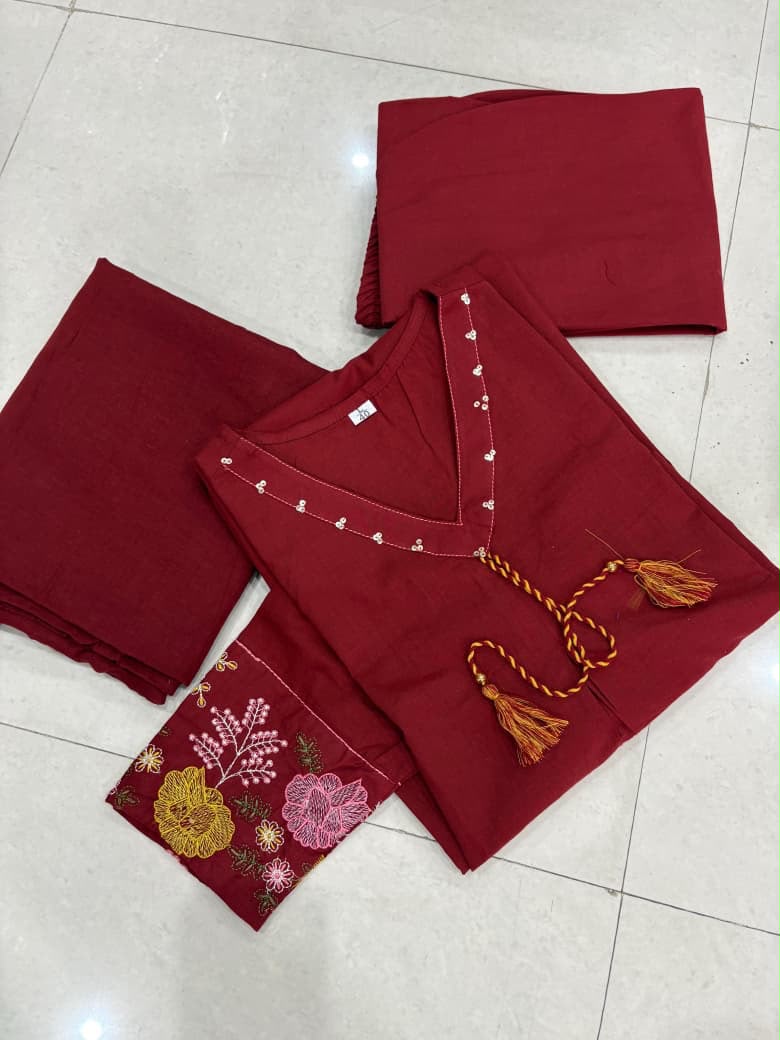 Bagrubazzar Floral Embroidered Pure Cotton Kurta Pant Set with Soft Mal Cotton Dupatta