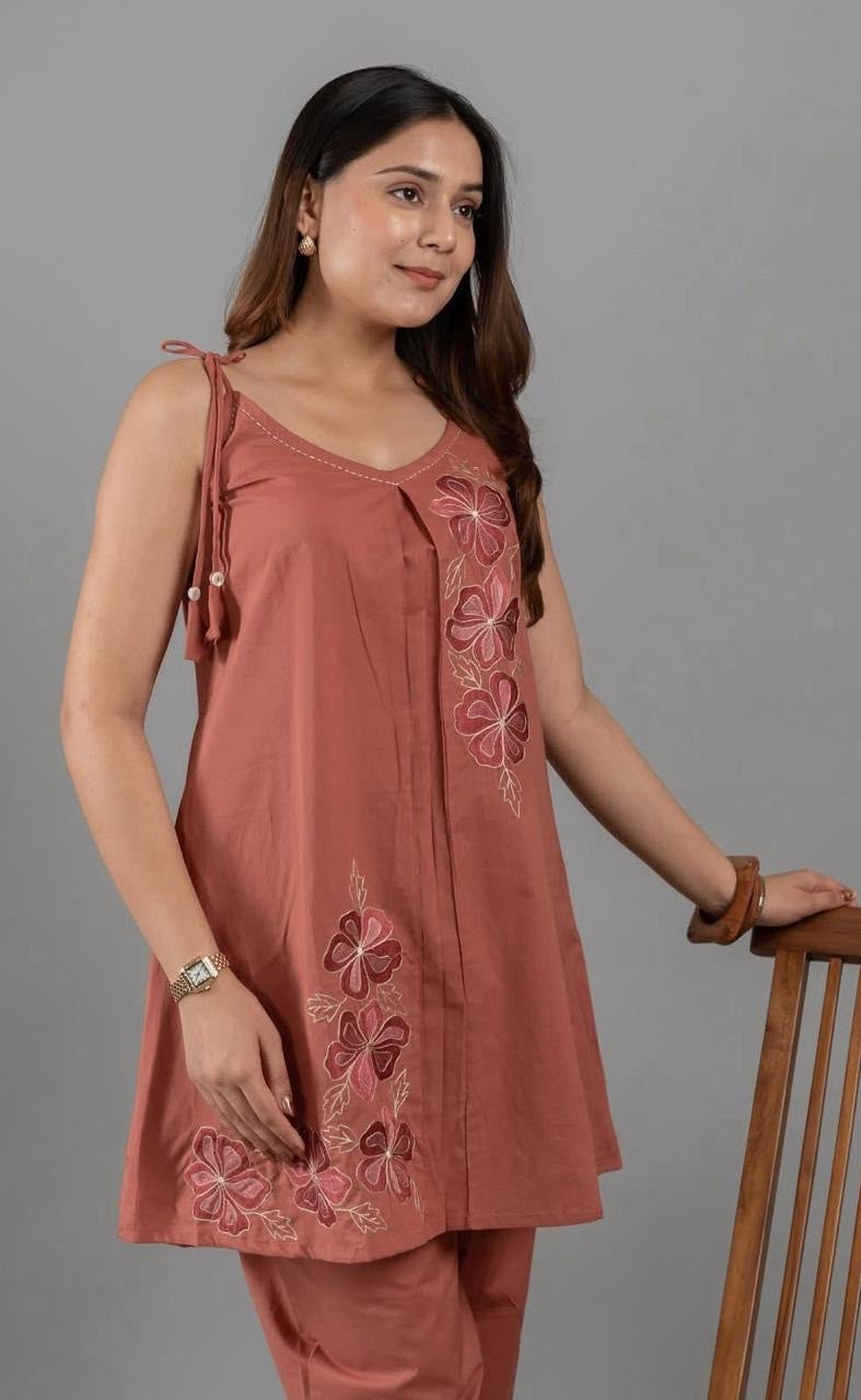 Bagrubazzar Women's Premium 60x60 Cotton Embroidered Co-ord Set