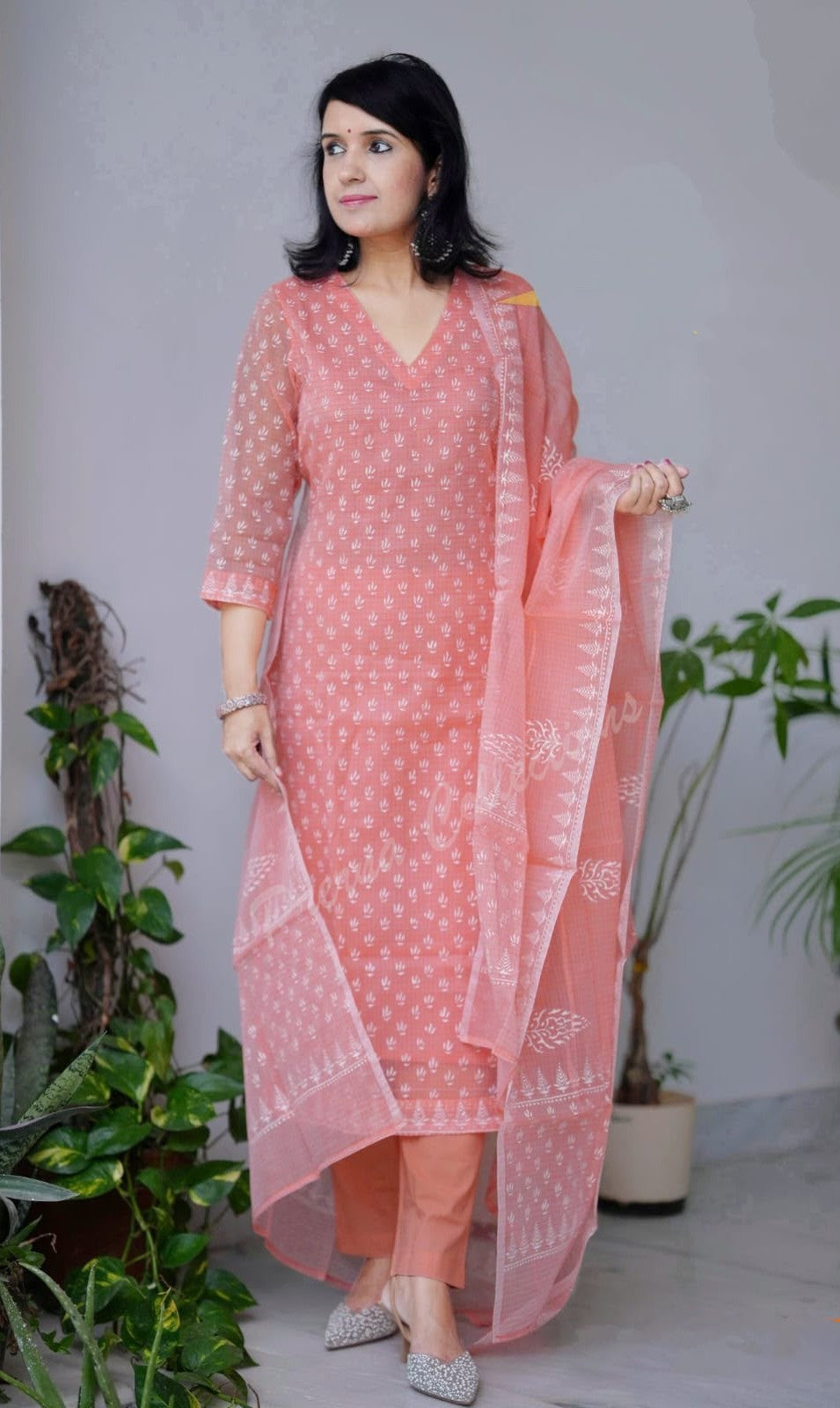 Bagrubazzar Premium Pure Kota Doria Hand Block Print Suit Set for Women