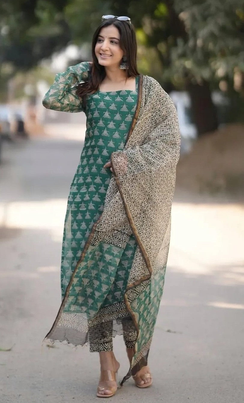 Bagrubazzar Premium Kotadoria Kurti, Pant & Dupatta Suit Set for Women